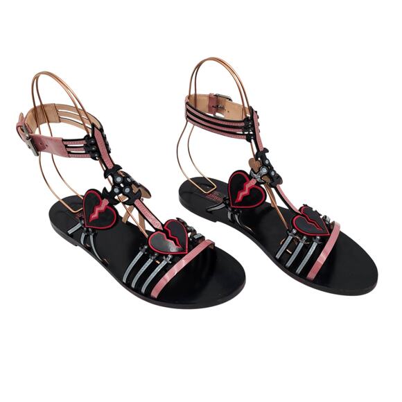 Valentino Garavani Loveblade Cage Sandal Black Pink Broken Heart Size 38 US 8 - Picture 1 of 9